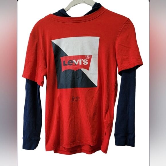 Levi's hoodie top youth size L 12-13 yrs red blue cotton long sleeves - Picture 2 of 6